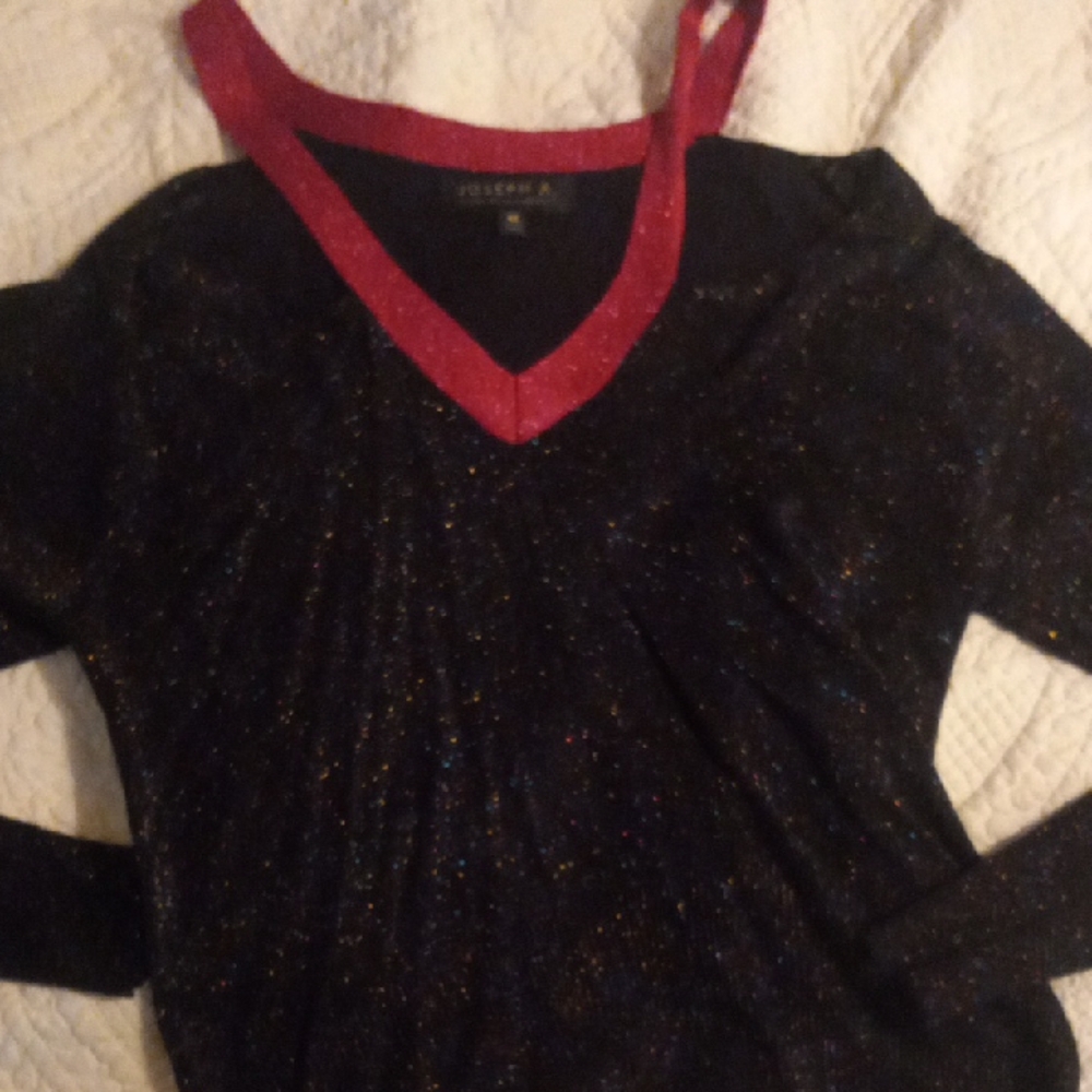 Joseph A Black and Red V-Neck Sweater